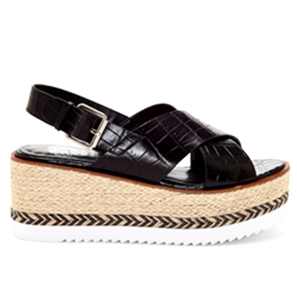 Vince Camuto Marietter Genuine Croc Embossed Leather Wedge Slingback Sandals Sz8 - Picture 2 of 14